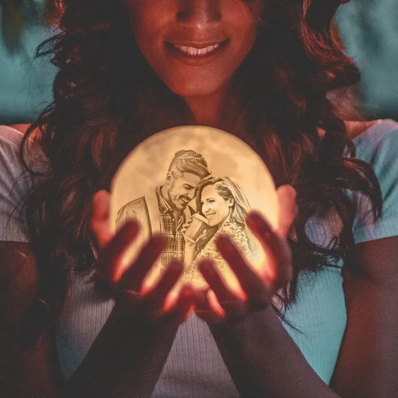 Anniversary Gifts - Moon Lamp 3D Printing Photo&Engraved Moon Lamp UK-Touch 3 Colors - Get Photo Blanket