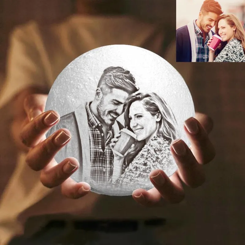 Anniversary Gifts - Moon Lamp 3D Printing Photo&Engraved Moon Lamp UK-Touch 3 Colors - Get Photo Blanket