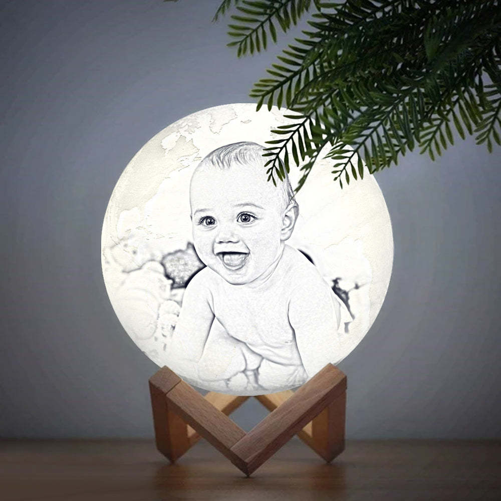Magic Lunar Customized Earth Lamp With Text, Engraved Photo Lamp For Baby - Touch Two Colors (10-15cm) - Get Photo Blanket