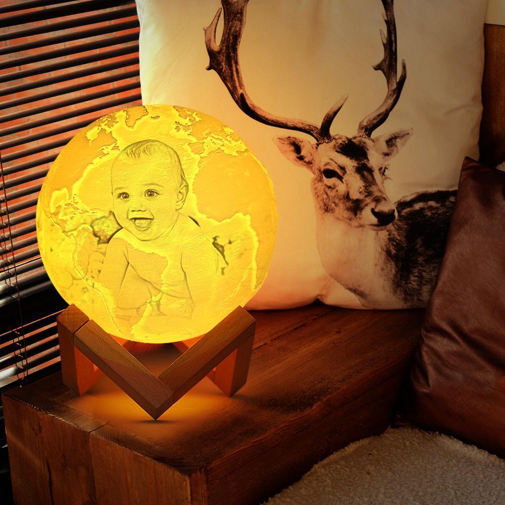 Magic Lunar Customized Earth Lamp With Text, Engraved Photo Lamp For Baby - Touch Two Colors (10-15cm)