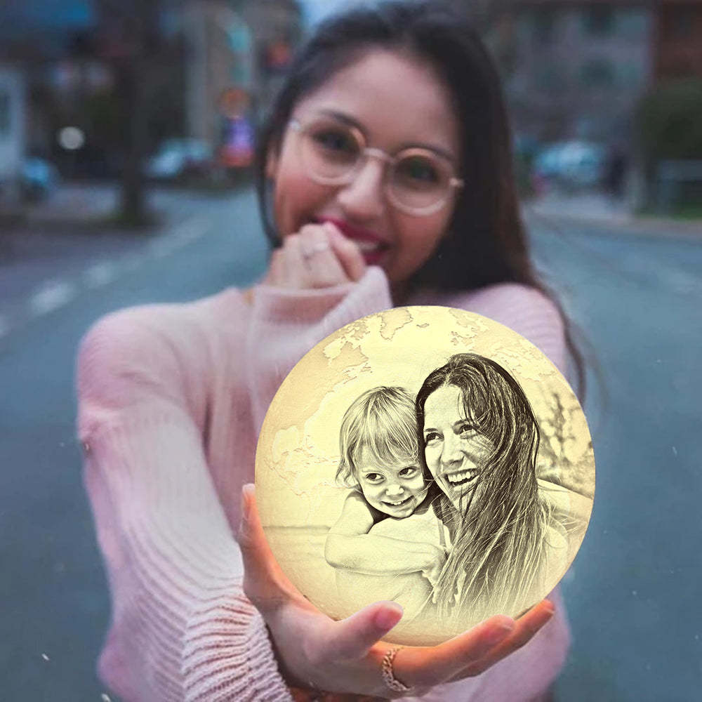 Two Colors Magic Lunar Customized Earth Lamp With Text, Engraved Photo Lamp (10-15cm) - Get Photo Blanket