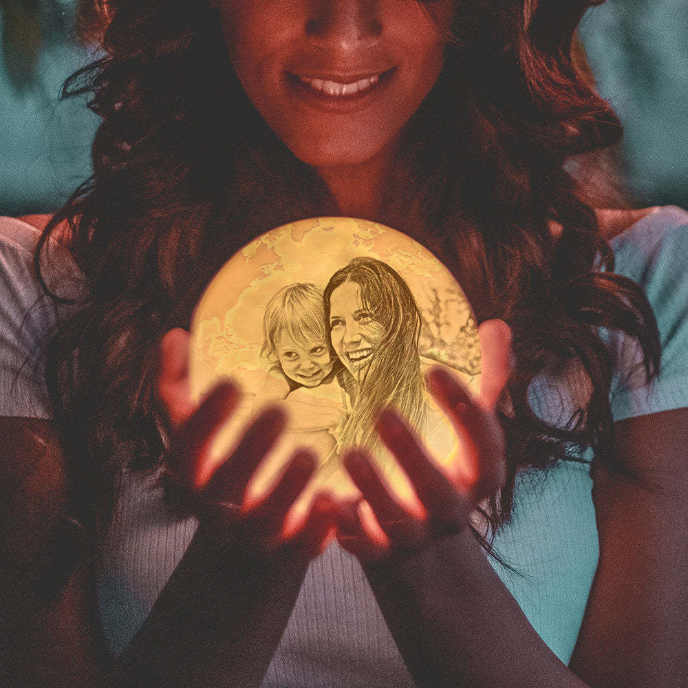 Two Colors Magic Lunar Customized Earth Lamp With Text, Engraved Photo Lamp (10-15cm) - Get Photo Blanket