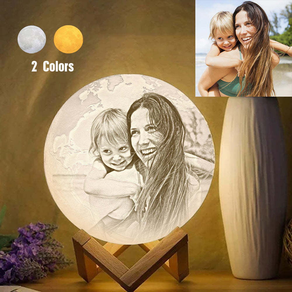 Two Colors Magic Lunar Customized Earth Lamp With Text, Engraved Photo Lamp (10-15cm) - Get Photo Blanket