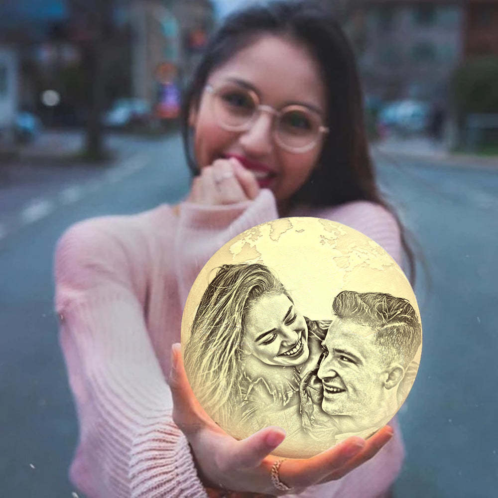 Magic Customized Earth Lamp With Text, Engraved Photo Lamp For Lover - Touch Two Colors (10-15cm) - Get Photo Blanket