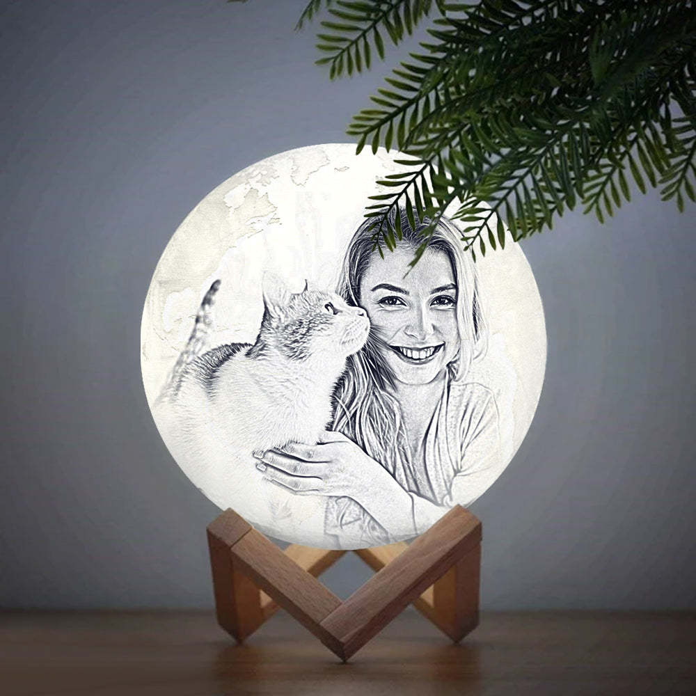 Magic Lunar Customized Pet Earth Lamp With Text, Engraved Lovely Cat Photo Lamp - Touch Two Colors (10-15cm) - Get Photo Blanket