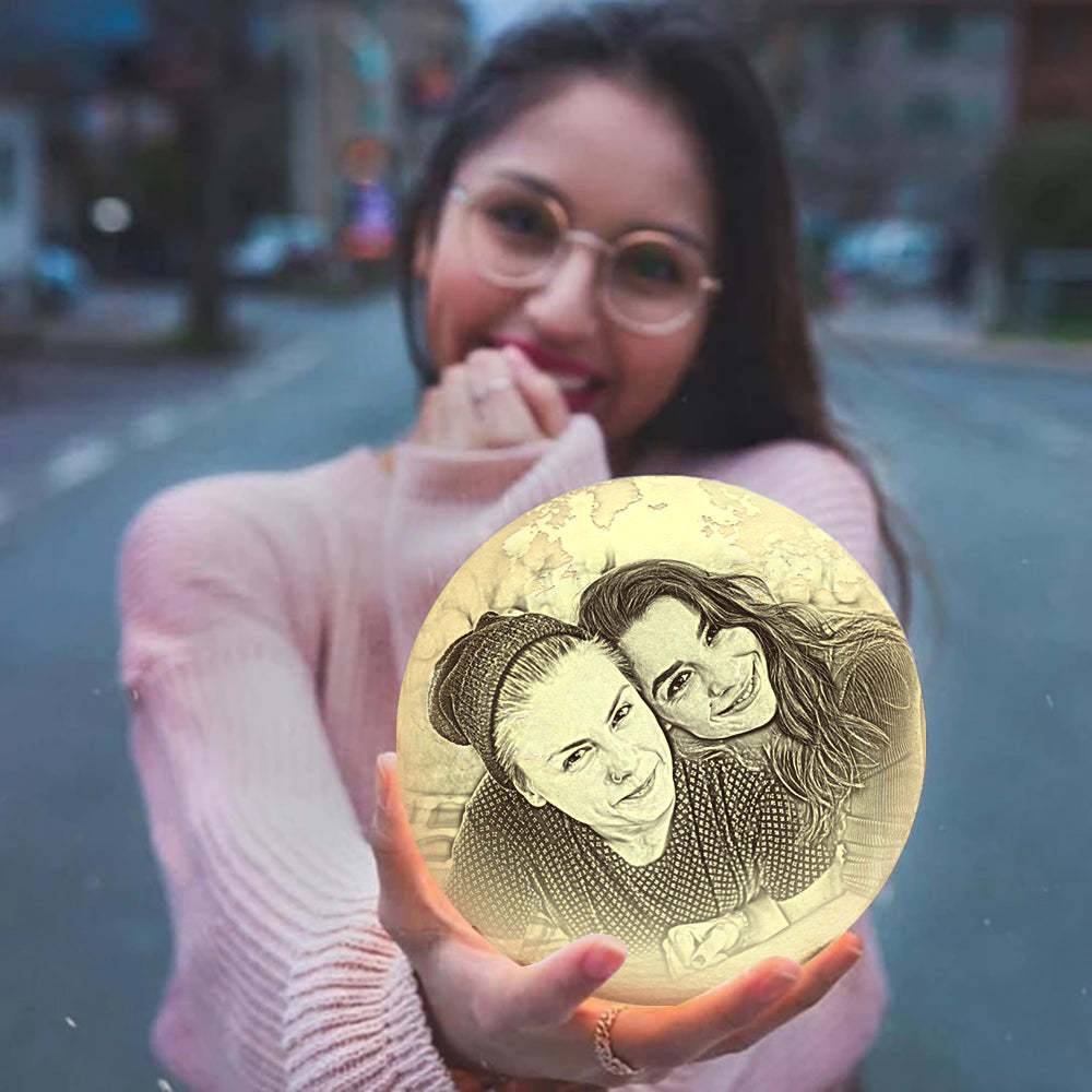 Magic Lunar Customized Earth Lamp With Text, Engraved Photo Lamp For Friend - Touch Two Colors (10-15cm) - Get Photo Blanket
