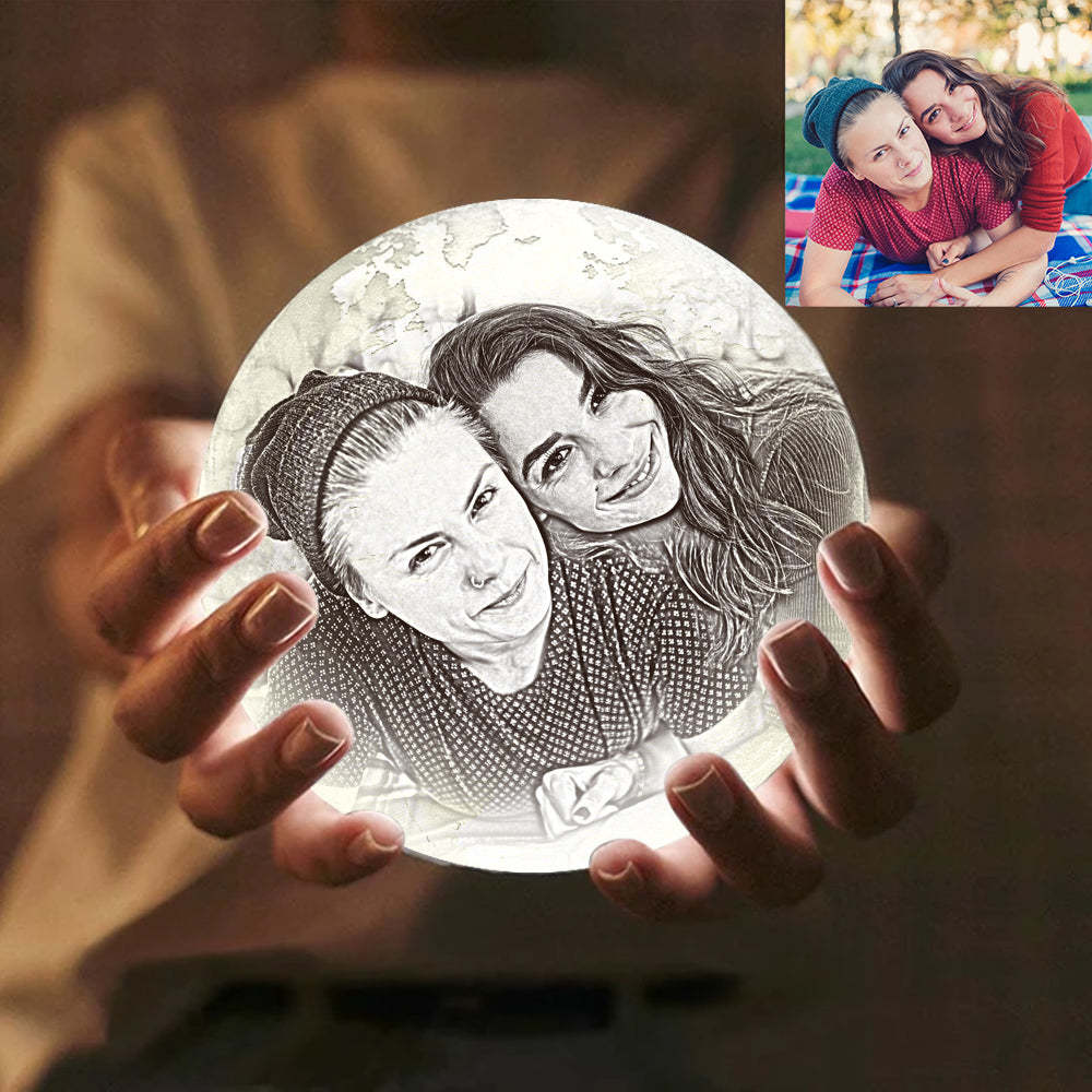 Magic Lunar Customized Earth Lamp With Text, Engraved Photo Lamp For Friend - Touch Two Colors (10-15cm) - Get Photo Blanket