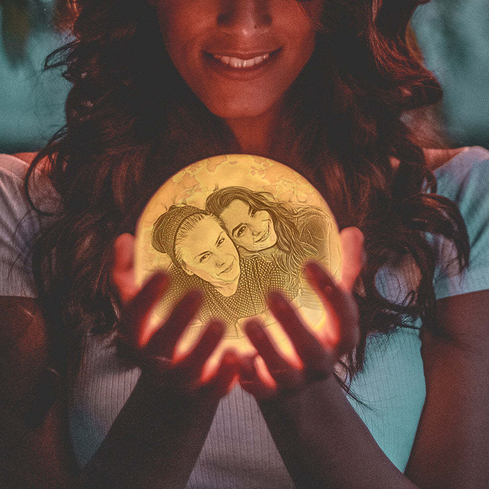 Magic Lunar Customized Earth Lamp With Text, Engraved Photo Lamp For Friend - Touch Two Colors (10-15cm) - Get Photo Blanket