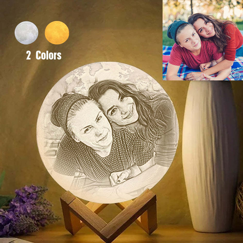 Magic Lunar Customized Earth Lamp With Text, Engraved Photo Lamp For Friend - Touch Two Colors (10-15cm) - Get Photo Blanket