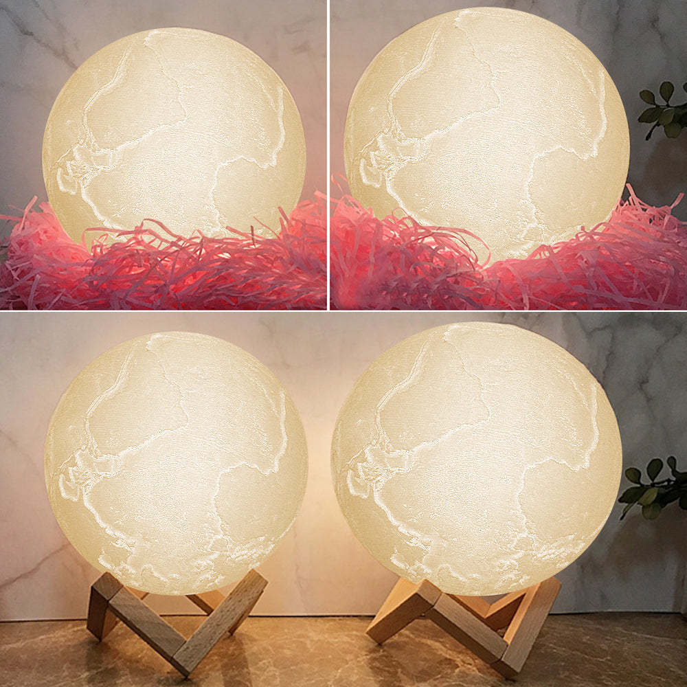 Two Colors Magic Lunar Customized Earth Lamp With Text, Engraved Photo Lamp (10-15cm) - Get Photo Blanket