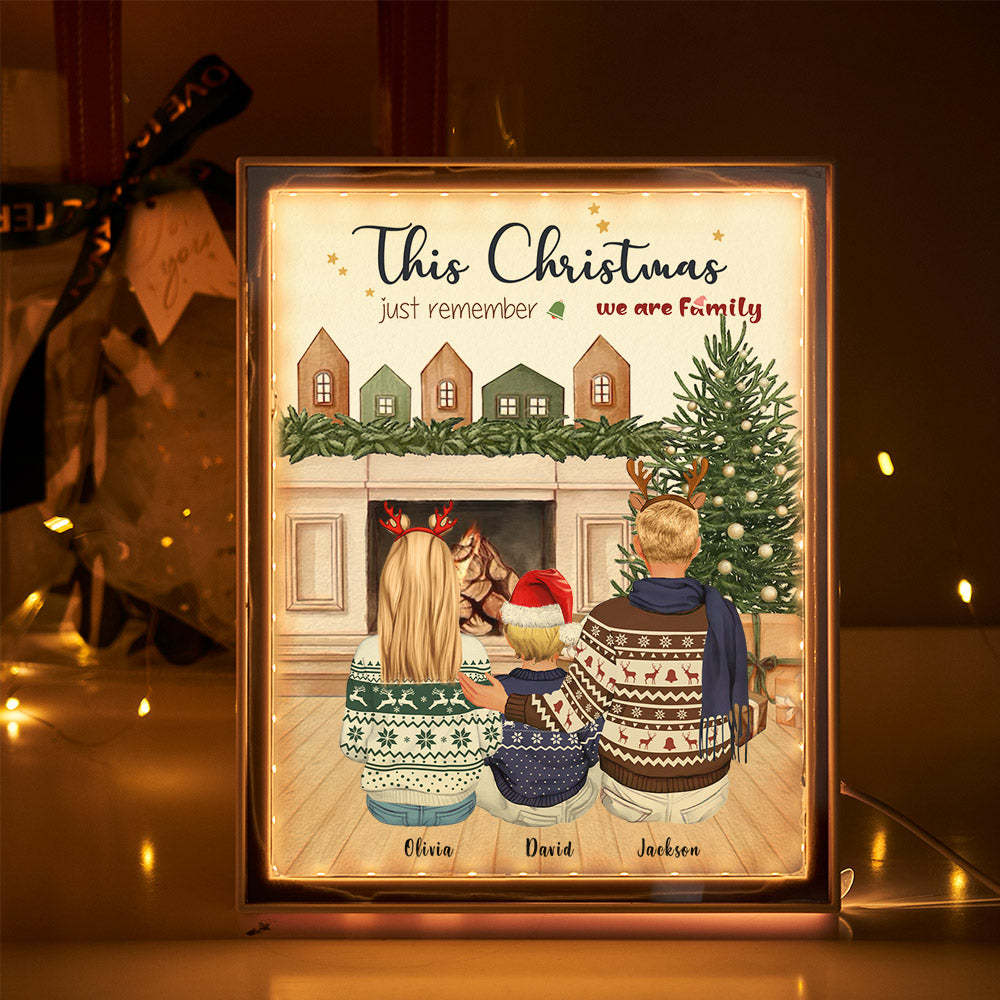Custom Family Clip Art Back View Personalized Name Cartoon Christmas Gifts Mirror Lamp - Get Photo Blanket