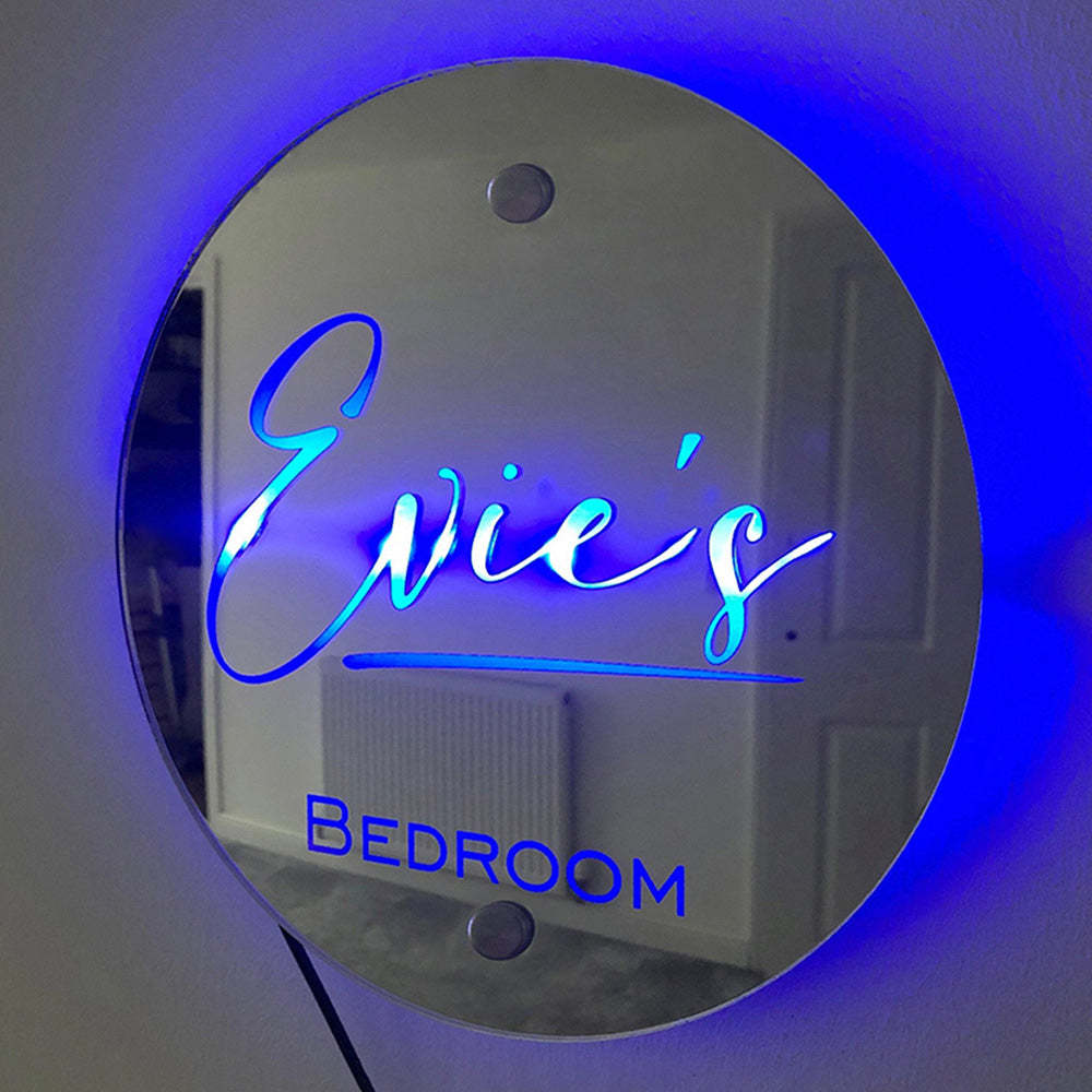 Custom Name Round Mirror Marquee Light Gift - photomoonlamp