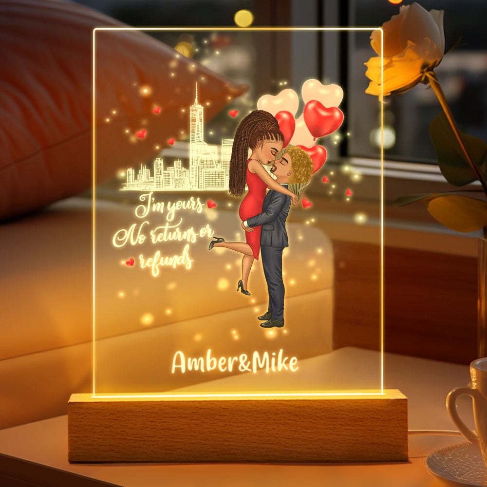 Custom Couple Image Cartoon Plaque Lamp Custom Gifts I'm Yours No Returns or Refunds - Get Photo Blanket