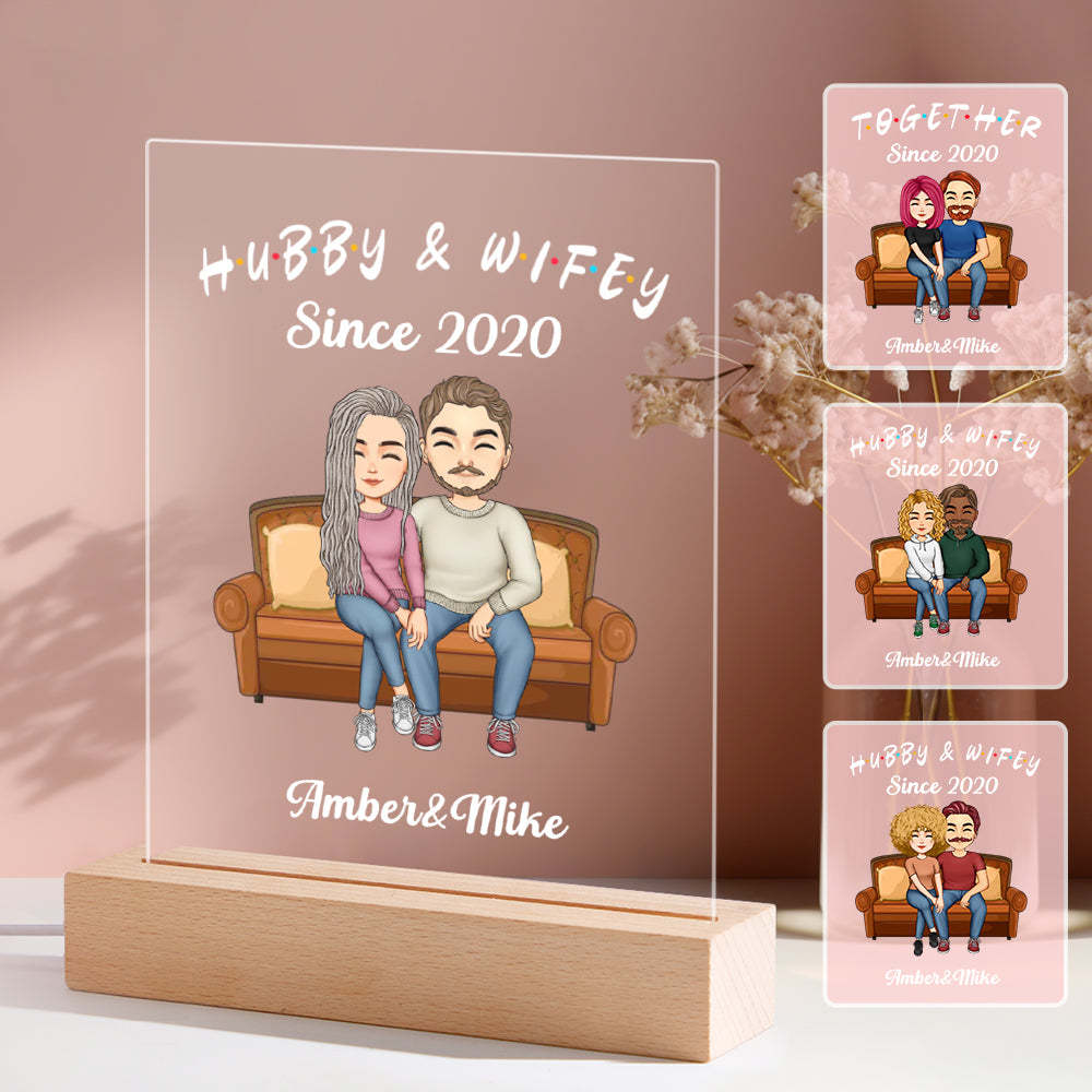 Custom Couple Personalized Hairstyle Clothes and Name Cartoon Plaque Lamp Gifts for Him - Get Photo Blanket
