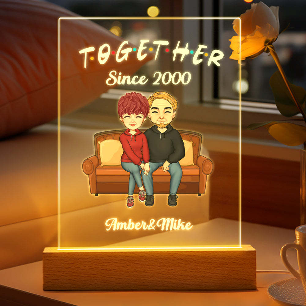 Custom Couple Personalized Hairstyle Clothes and Name Cartoon Plaque Lamp Gifts for Him - Get Photo Blanket