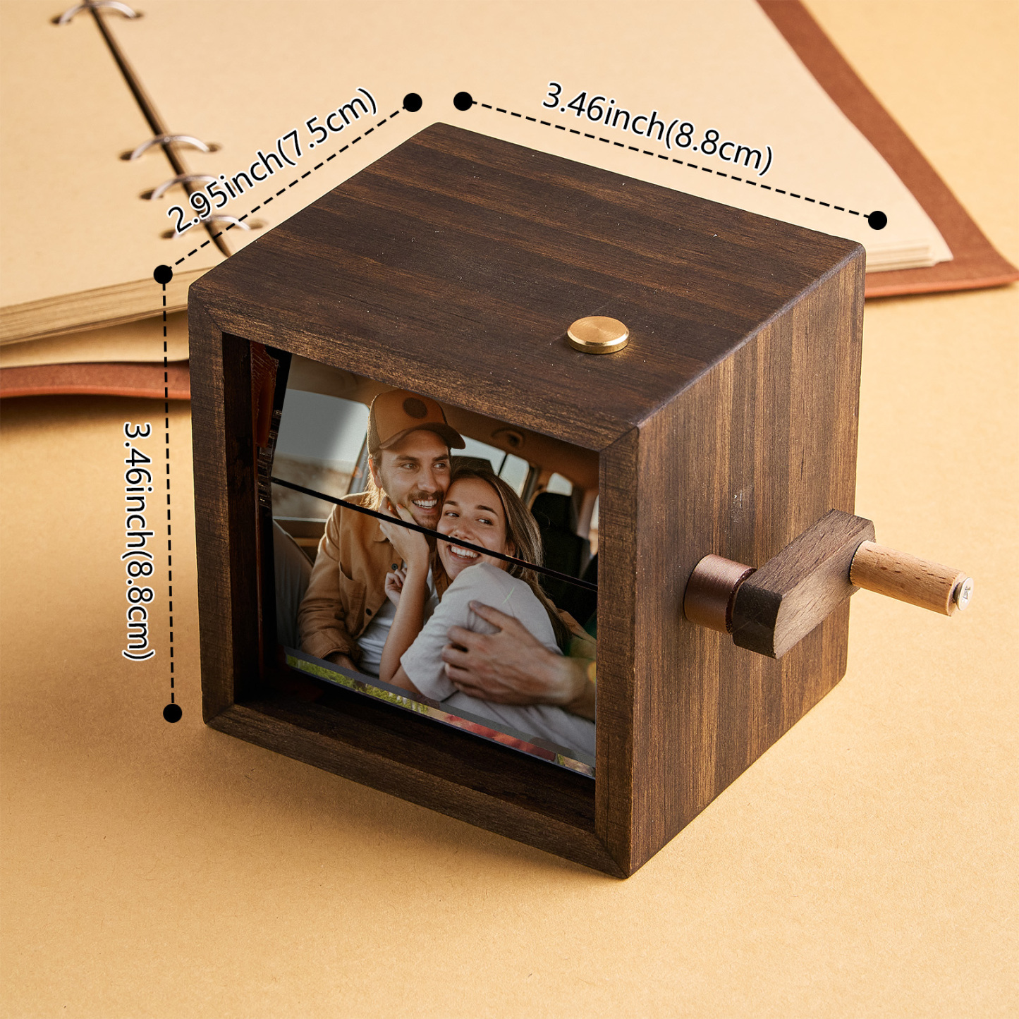 Custom Flip Book Frame Animation Machine Mechanical Hand-cranked Photo Album with Light Black Walnut Baby Photo Cube Frame Creative Gift