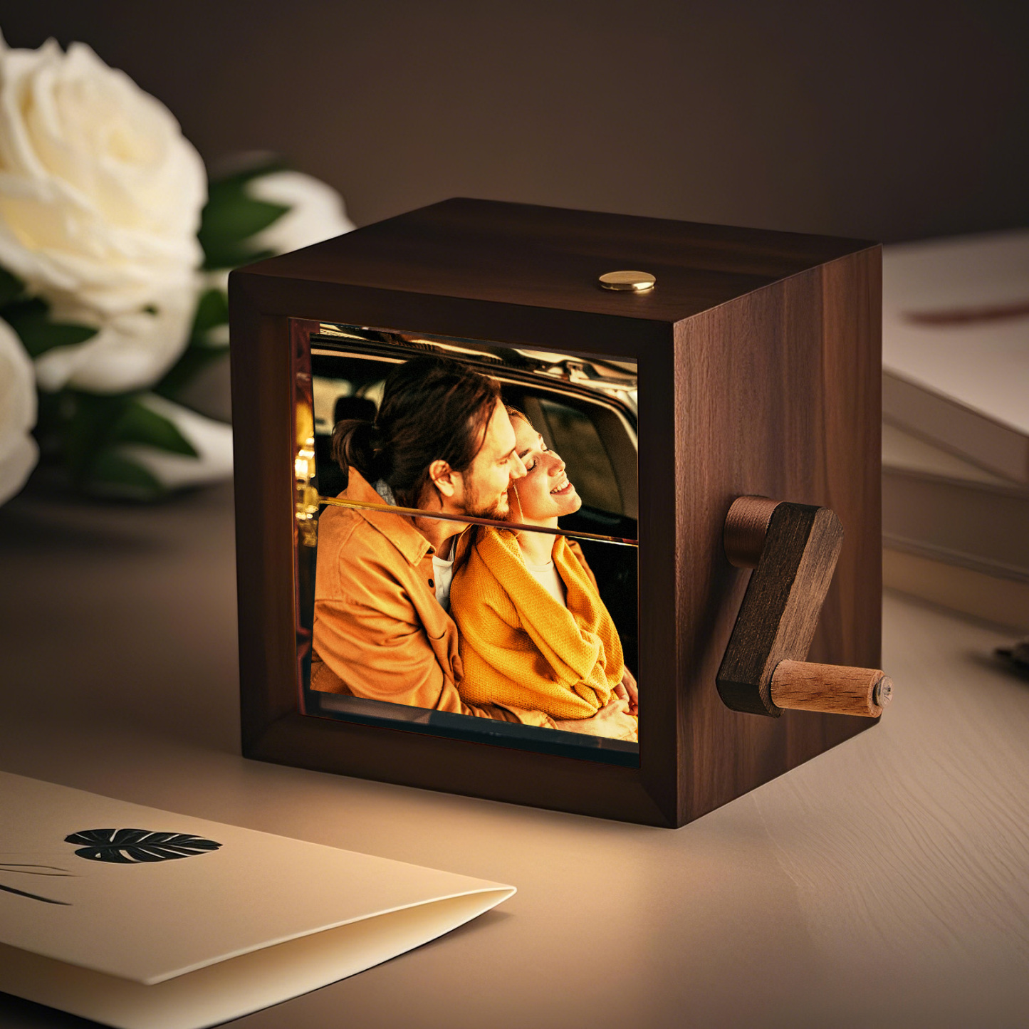 Custom Flip Book Frame Animation Machine Mechanical Hand-cranked Photo Album with Light Black Walnut Baby Photo Cube Frame Creative Gift