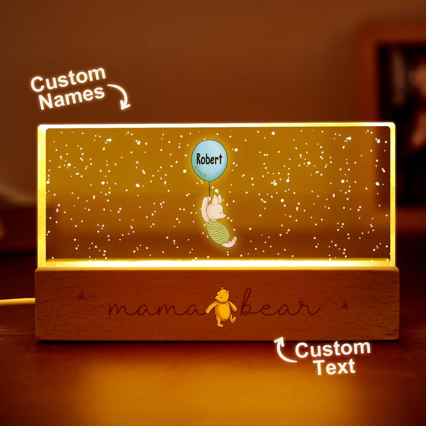 Grandma‘s Grandkids Cute Characters With Balloons Personalized Acrylic Block LED Night Light