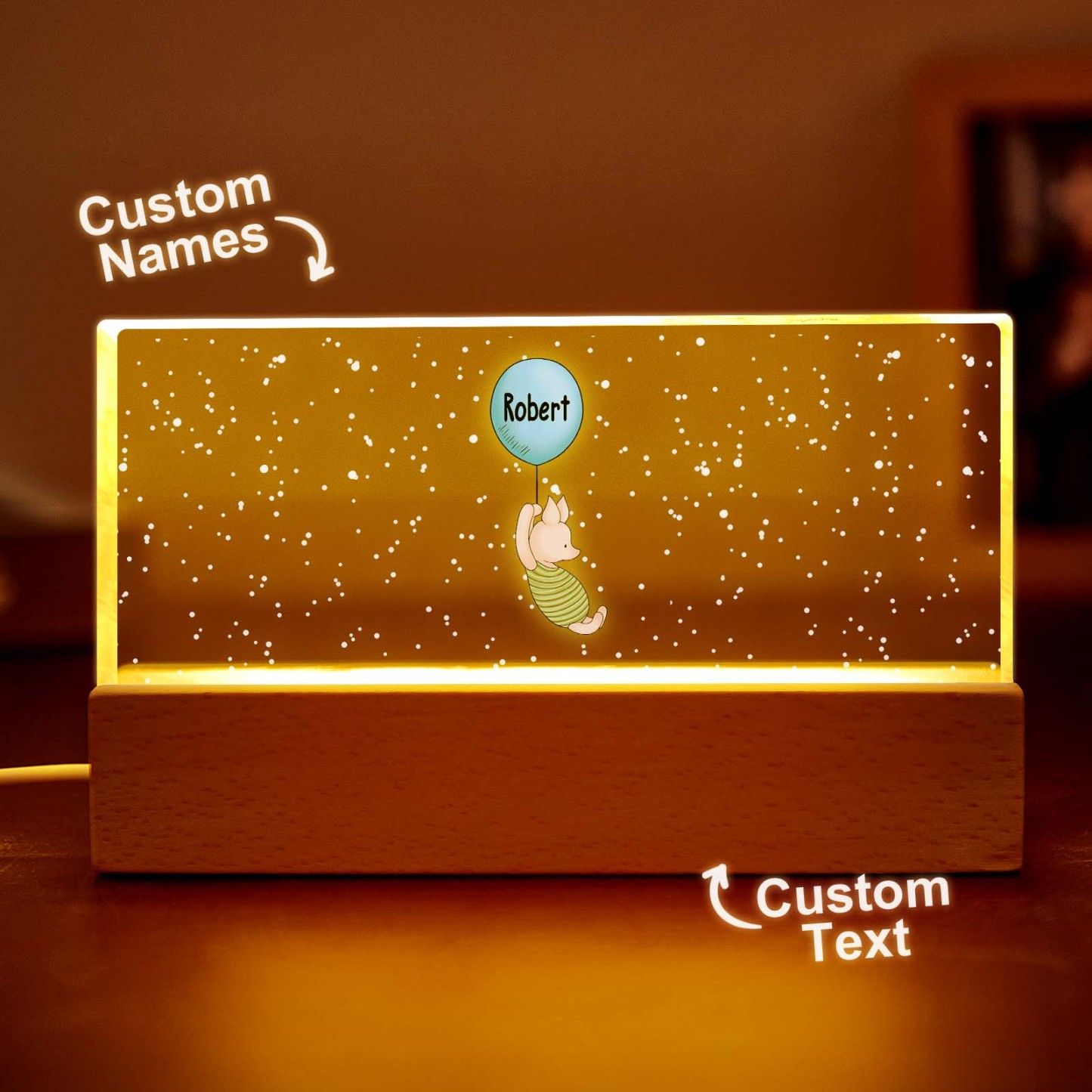 Grandma‘s Grandkids Cute Characters With Balloons Personalized Acrylic Block LED Night Light