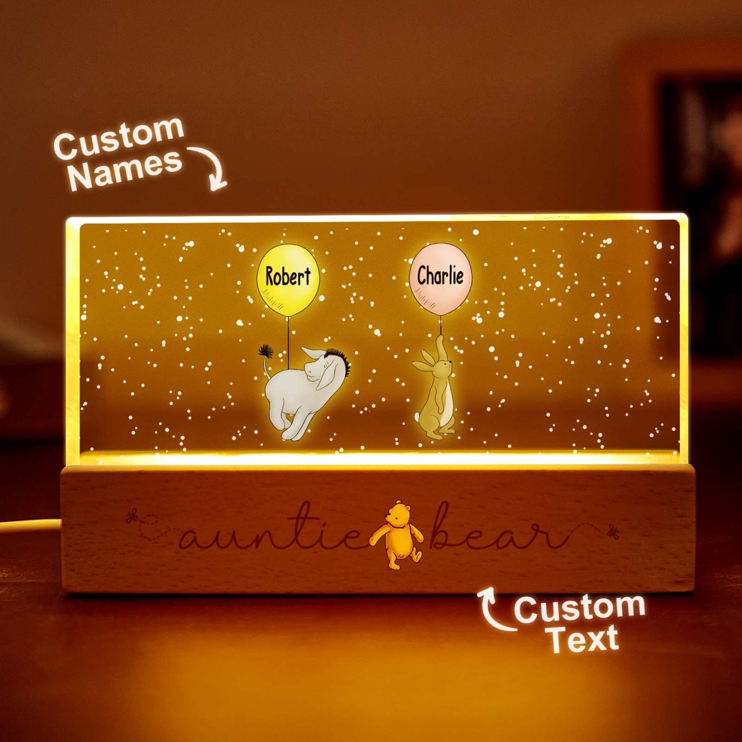 Grandma‘s Grandkids Cute Characters With Balloons Personalized Acrylic Block LED Night Light