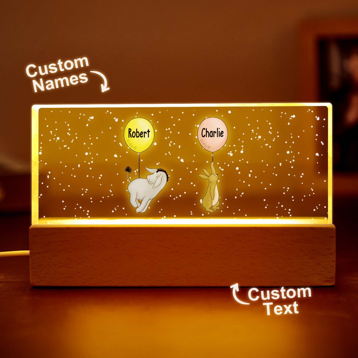Grandma‘s Grandkids Cute Characters With Balloons Personalized Acrylic Block LED Night Light