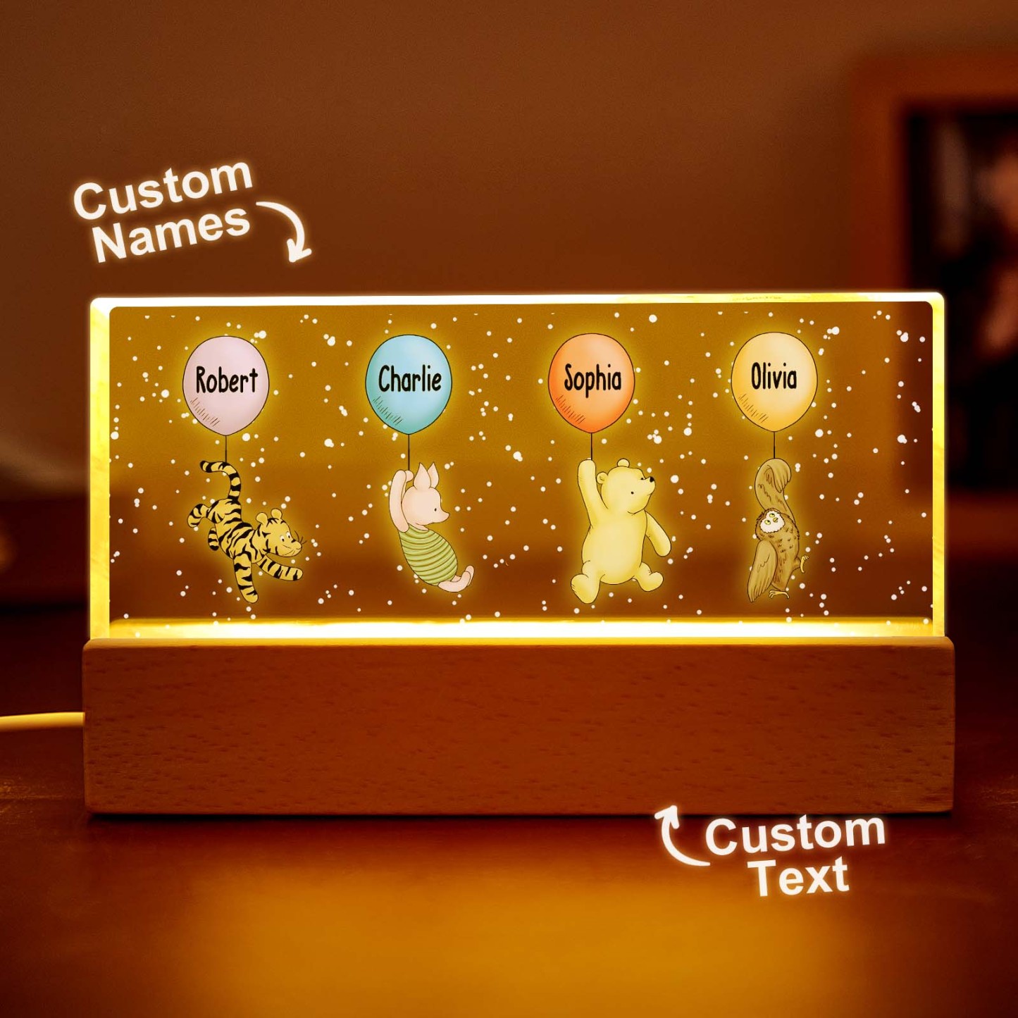 Grandma‘s Grandkids Cute Characters With Balloons Personalized Acrylic Block LED Night Light