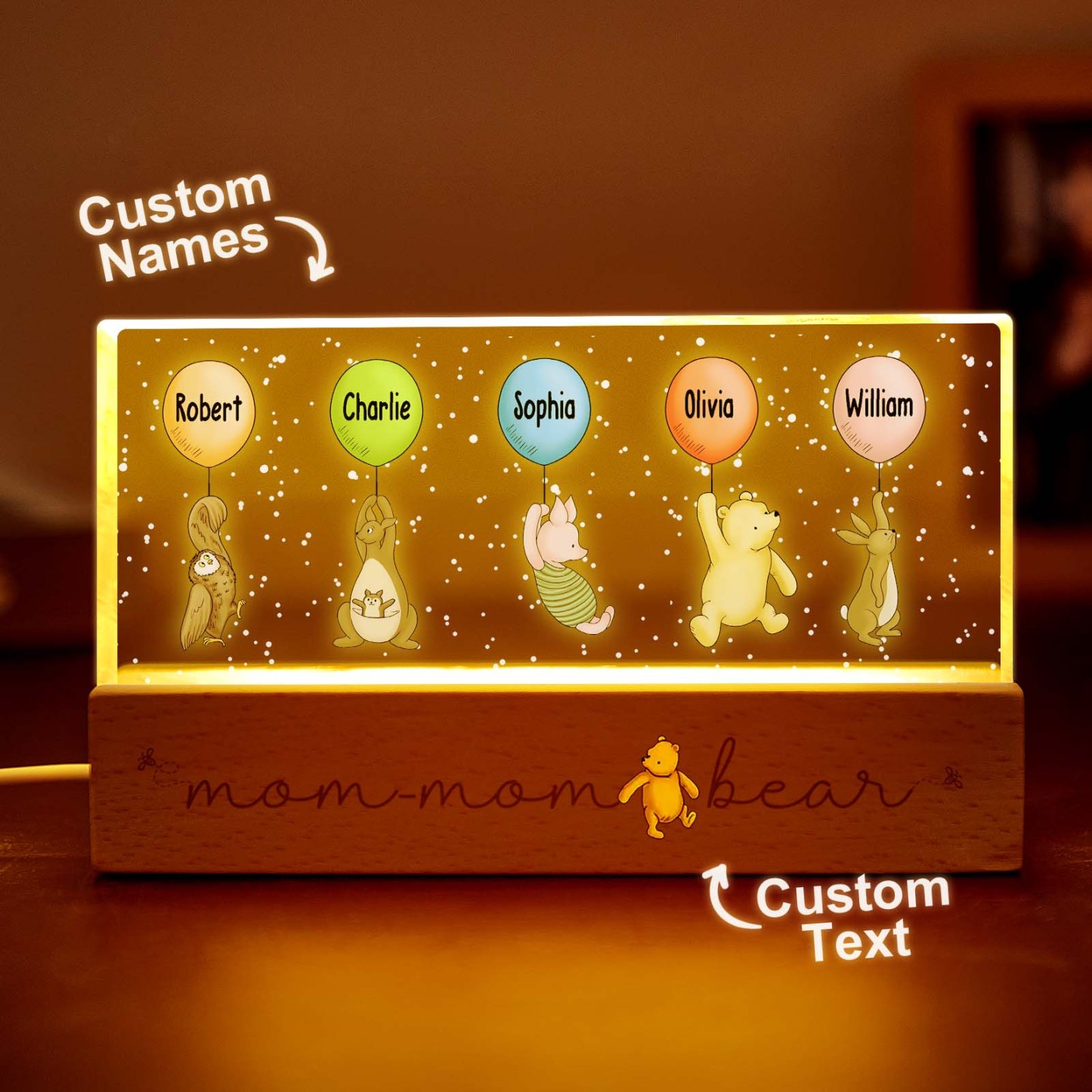 Grandma‘s Grandkids Cute Characters With Balloons Personalized Acrylic Block LED Night Light