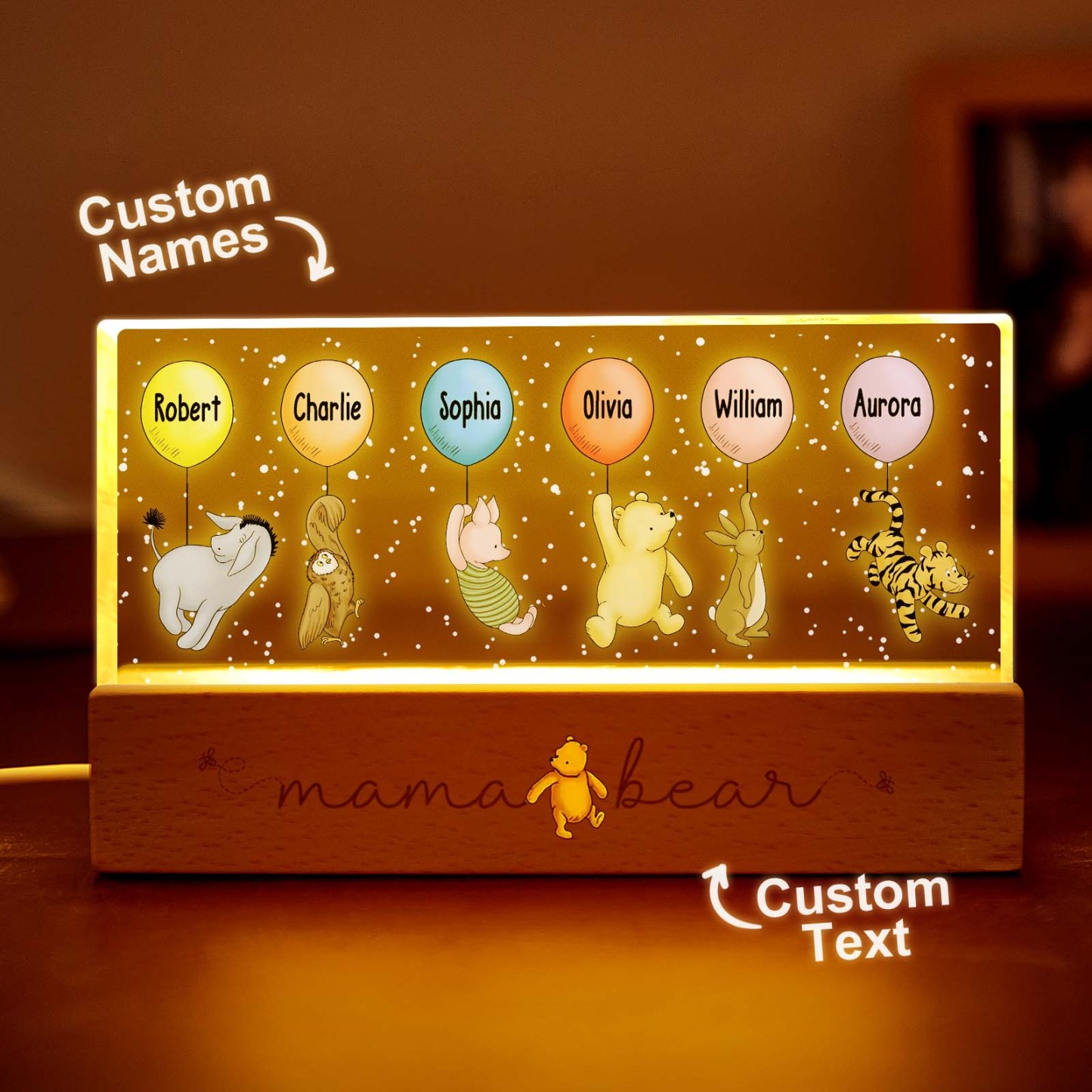 Grandma‘s Grandkids Cute Characters With Balloons Personalized Acrylic Block LED Night Light