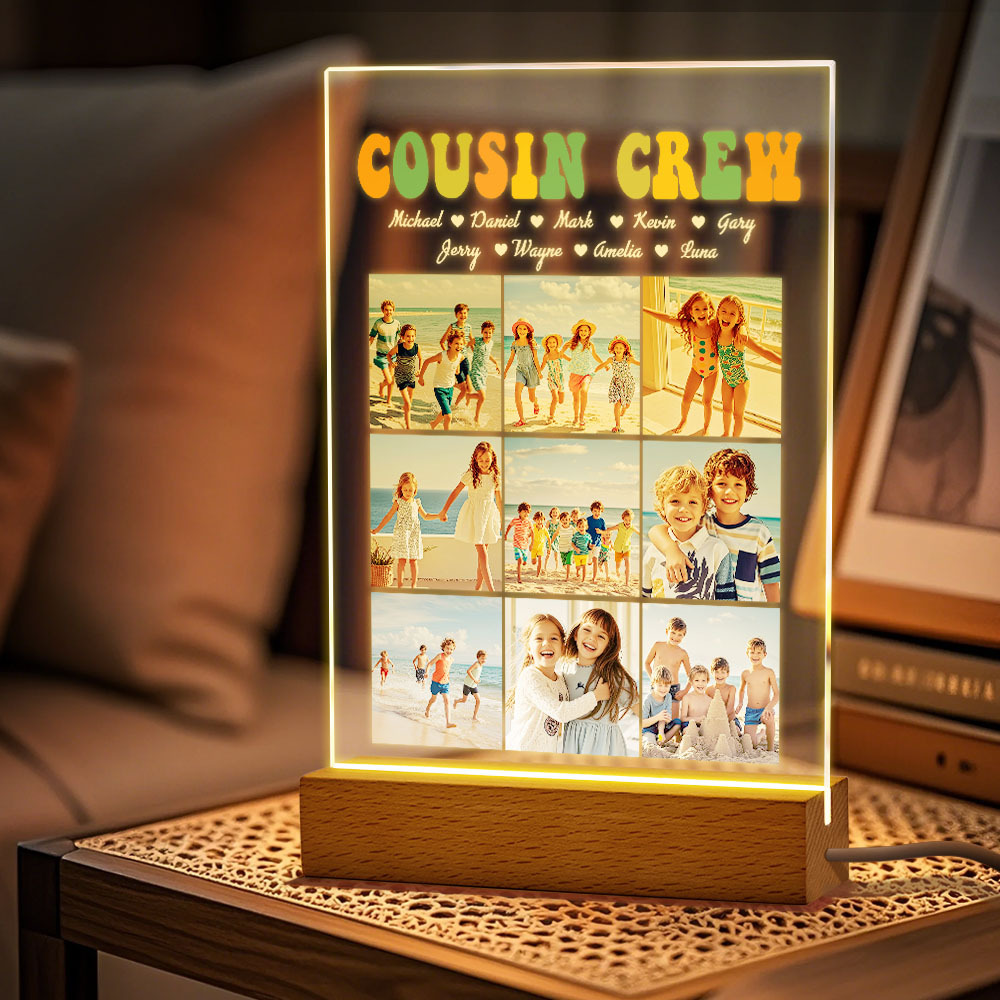 Custom Name & Photo Acrylic Night Light Personalized Family Cousin Crew Night Light Best Cousin Gift