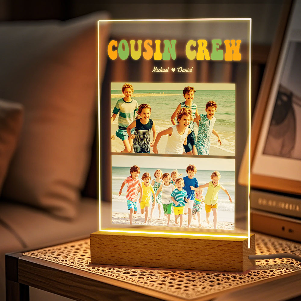 Custom Name & Photo Acrylic Night Light Personalized Family Cousin Crew Night Light Best Cousin Gift