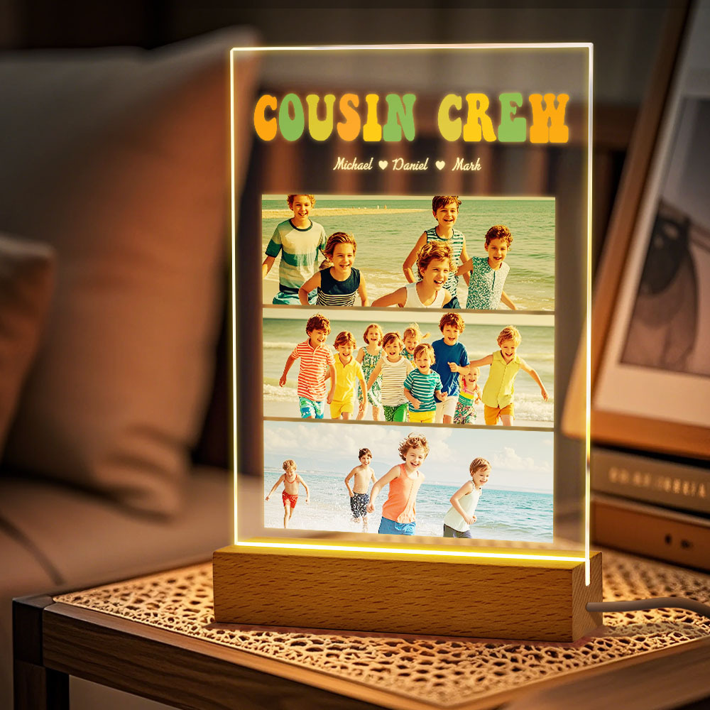 Custom Name & Photo Acrylic Night Light Personalized Family Cousin Crew Night Light Best Cousin Gift