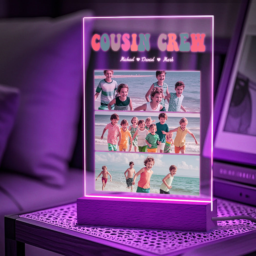 Custom Name & Photo Acrylic Night Light Personalized Family Cousin Crew Night Light Best Cousin Gift