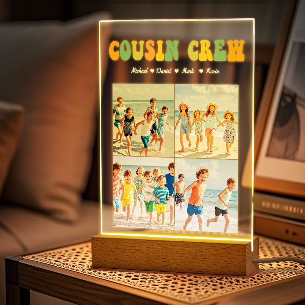 Custom Name & Photo Acrylic Night Light Personalized Family Cousin Crew Night Light Best Cousin Gift