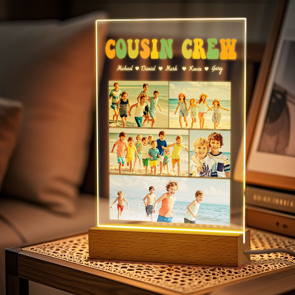 Custom Name & Photo Acrylic Night Light Personalized Family Cousin Crew Night Light Best Cousin Gift