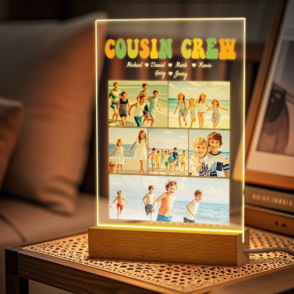 Custom Name & Photo Acrylic Night Light Personalized Family Cousin Crew Night Light Best Cousin Gift