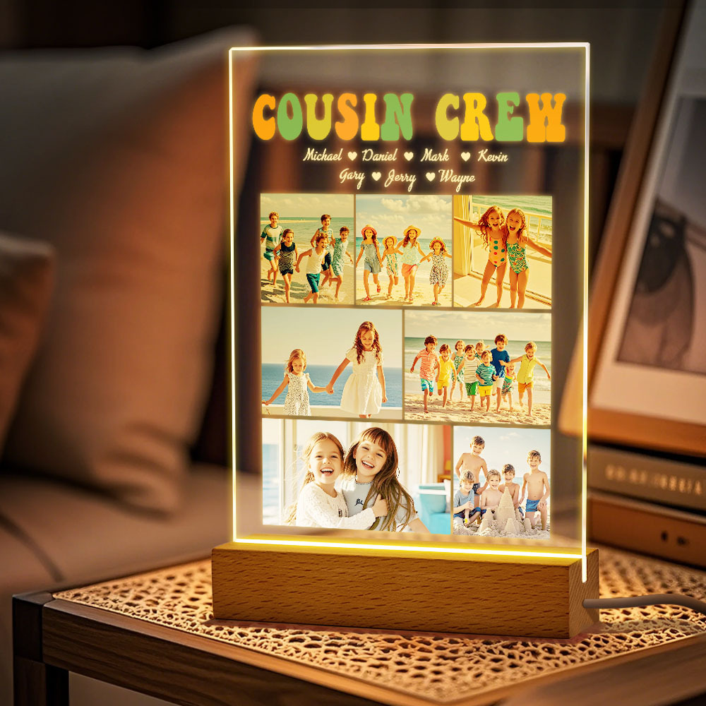 Custom Name & Photo Acrylic Night Light Personalized Family Cousin Crew Night Light Best Cousin Gift