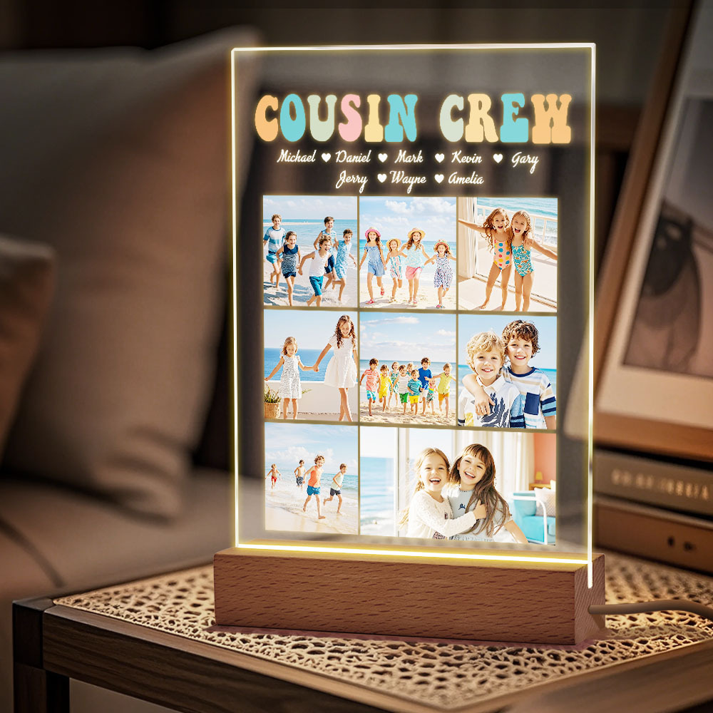 Custom Name & Photo Acrylic Night Light Personalized Family Cousin Crew Night Light Best Cousin Gift