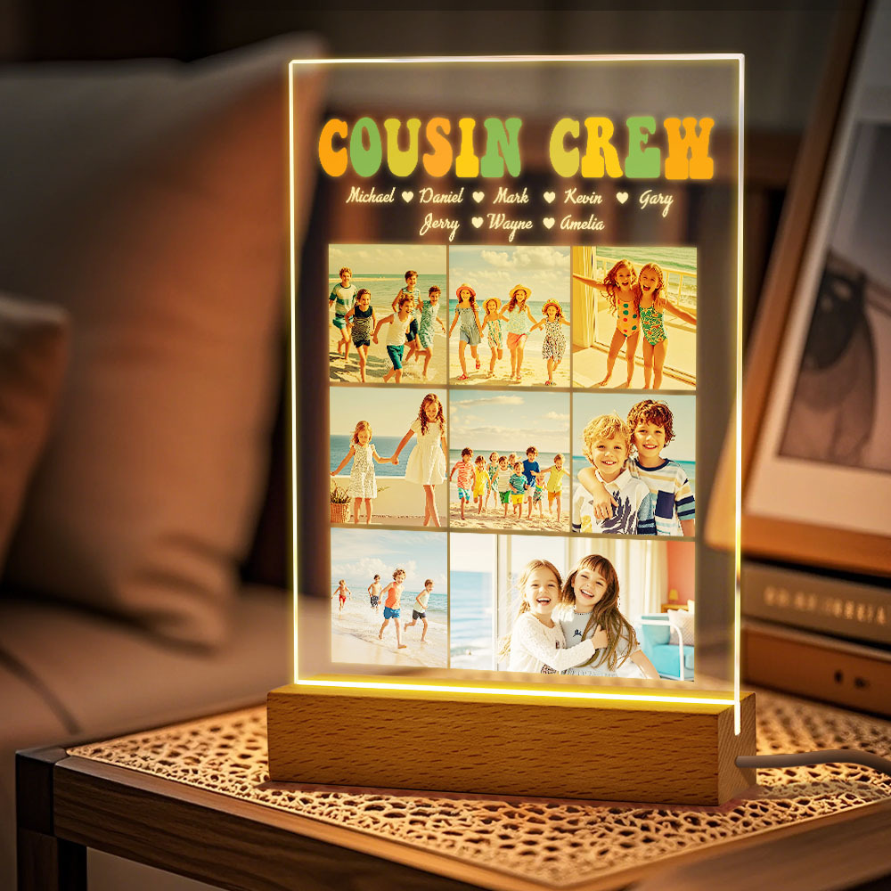 Custom Name & Photo Acrylic Night Light Personalized Family Cousin Crew Night Light Best Cousin Gift