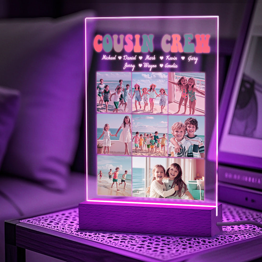 Custom Name & Photo Acrylic Night Light Personalized Family Cousin Crew Night Light Best Cousin Gift