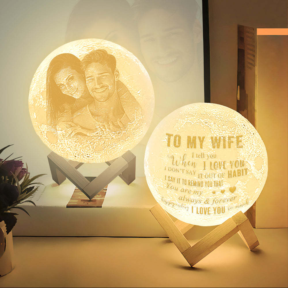 Customised Moon Lamp with Touch Control To My Wife Anniversary Gift For Wife - Get Photo Blanket