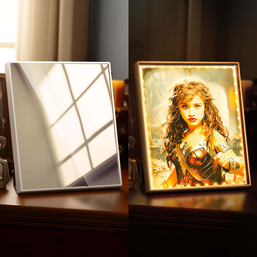 Personalized Photo Portrait Custom Face Wonder Woman Mirror Lamp Gifts for Her - Get Photo Blanket