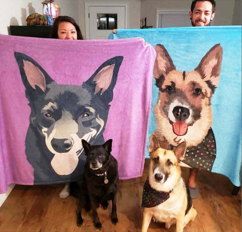 Custom Dog Blankets Pet Photo Blankets Dog Face Blanket Personalized Blanket Painted Art Portrait Fleece Blanket