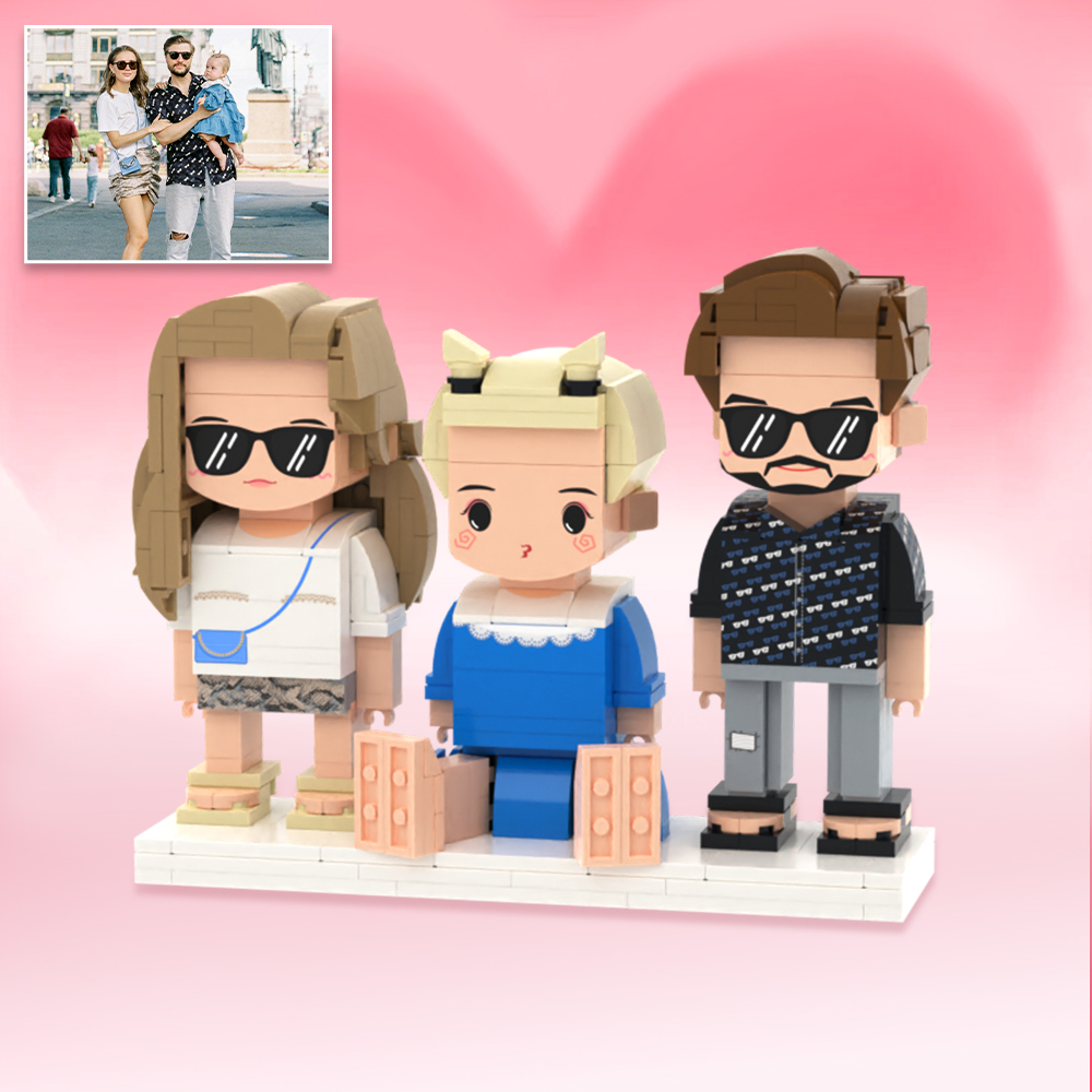 Personalized Full Body 3 People Brick Figures Custom Sitting Brick Figures Universal Interlocking Plastic Toy Christmas Gift - Get Photo Blanket