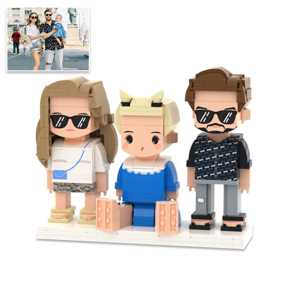 Personalized Full Body 3 People Brick Figures Custom Sitting Brick Figures Universal Interlocking Plastic Toy Christmas Gift - Get Photo Blanket