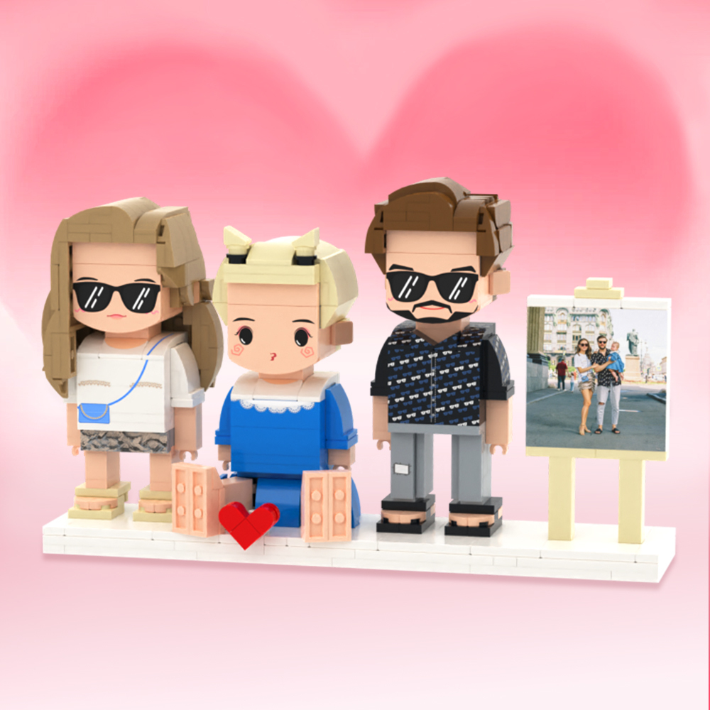 Personalized Full Body 3 People Brick Figures Custom Sitting Brick Figures Universal Interlocking Plastic Toy Christmas Gift - Get Photo Blanket