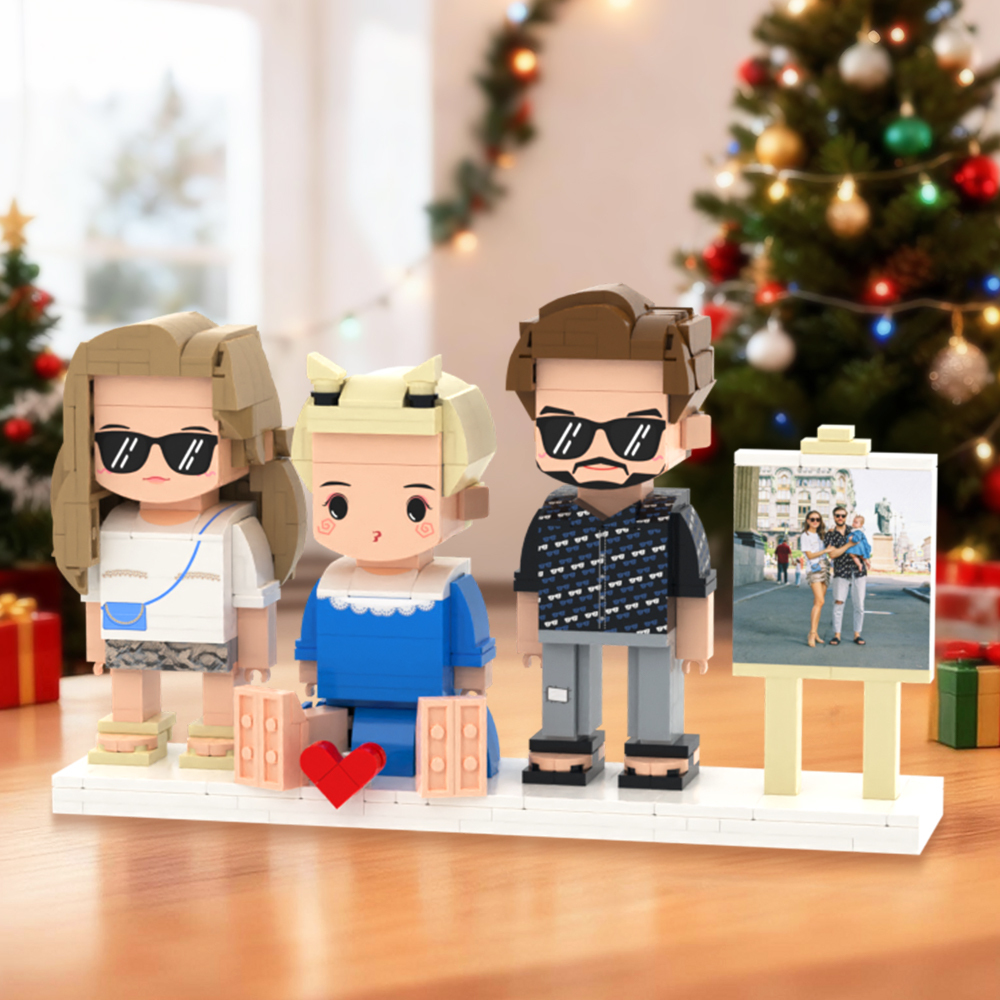 Personalized Full Body 3 People Brick Figures Custom Sitting Brick Figures Universal Interlocking Plastic Toy Christmas Gift - Get Photo Blanket