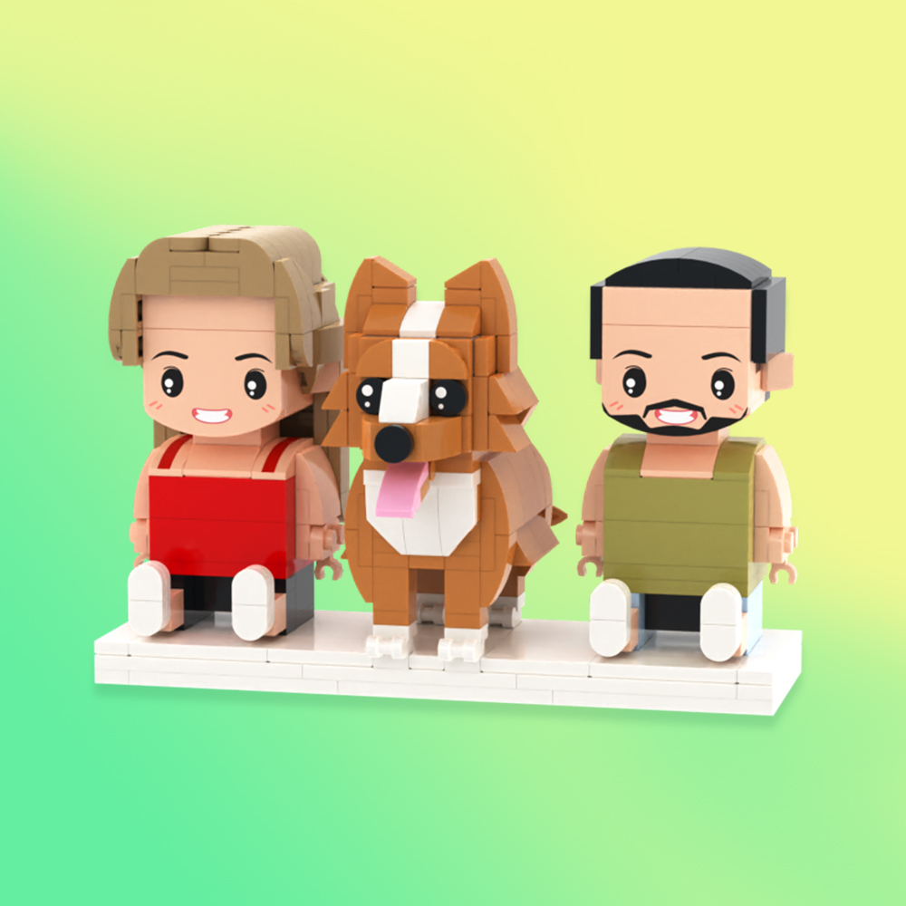 Personalized Full Body 3 People Brick Figures Custom Sitting Brick Figures Universal Interlocking Plastic Toy Christmas Gift - Get Photo Blanket