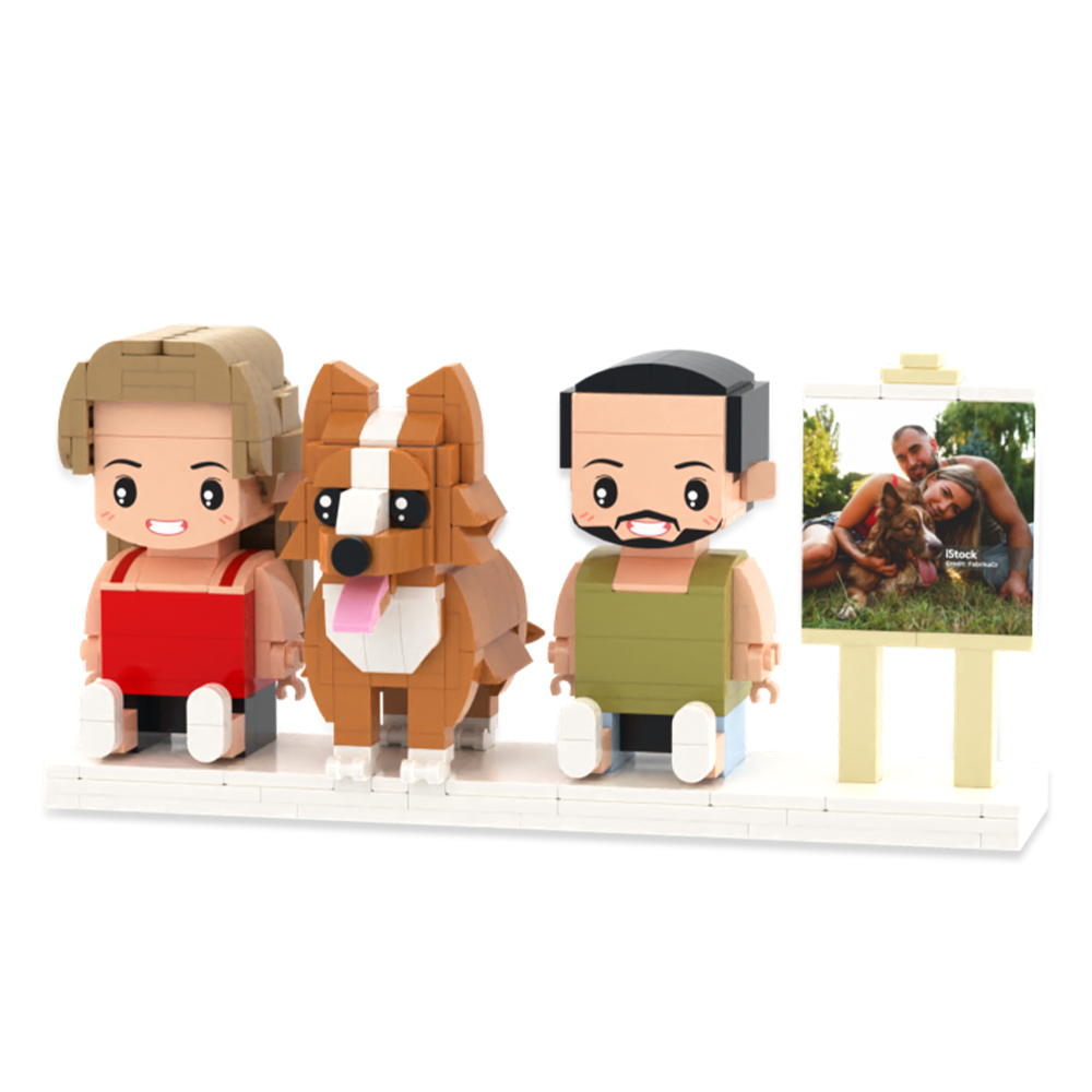 Personalized Full Body 3 People Brick Figures Custom Sitting Brick Figures Universal Interlocking Plastic Toy Christmas Gift - Get Photo Blanket