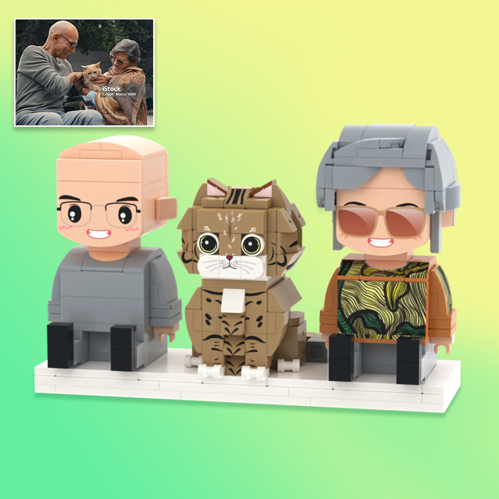 Personalized Full Body 3 People Brick Figures Custom Sitting Brick Figures Universal Interlocking Plastic Toy Christmas Gift - Get Photo Blanket