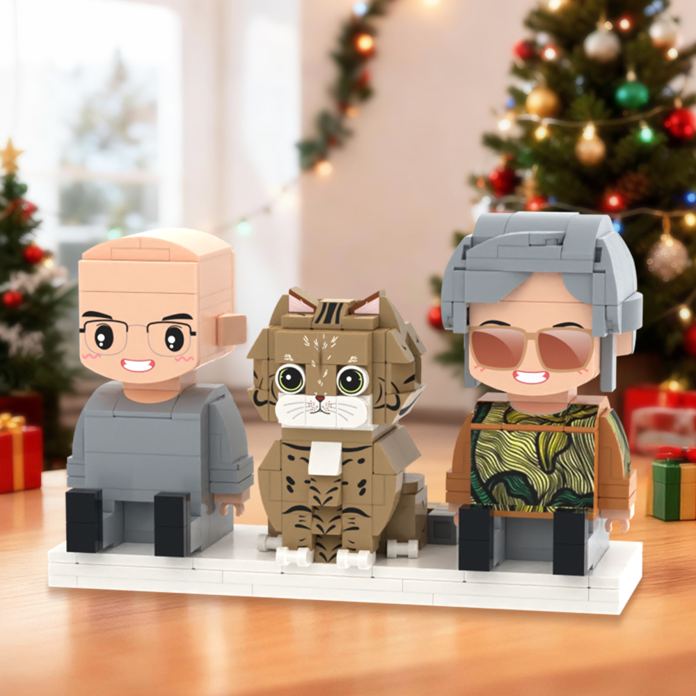 Personalized Full Body 3 People Brick Figures Custom Sitting Brick Figures Universal Interlocking Plastic Toy Christmas Gift - Get Photo Blanket